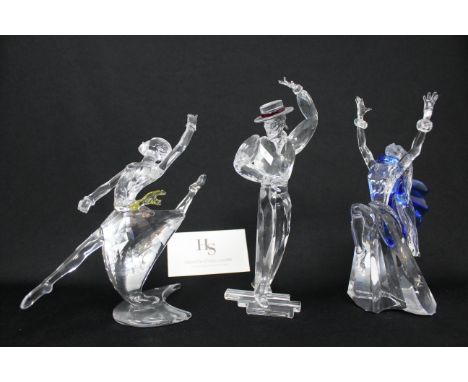 (3) Swarovski Crystal, "Magic of Dance" Figures with original fitted case. Isadora, Antonio, Anna. Tallest: Approximately 8.5