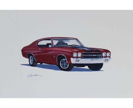 Robert Seabeck (American, B. 1945) "1970 Chevelle SS-454" Signed lower left. Original Mixed Media on Paper painting. Provenan