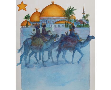 Tom McNeely (Canadian, B. 1935) "Three Wise Men Traveling to Bethlehem" Signed and dated lower right. Original Watercolor. Pr