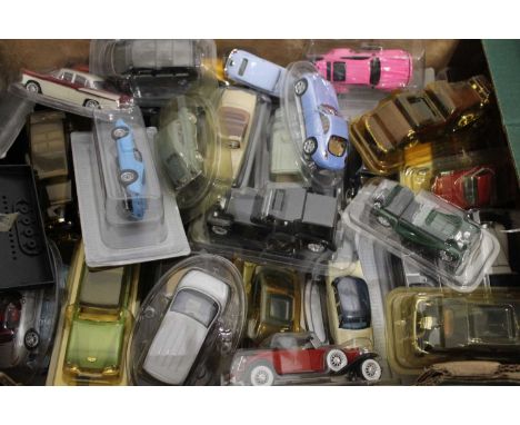 Two boxes of assorted modern issue vacuum form vintage cars by Solido and other makers 