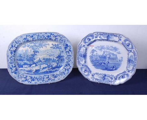 A Victorian blue and white printed meat plate by J Jamieson &amp; Co, printed in the Modern Athens pattern, w.39.5cm; togethe