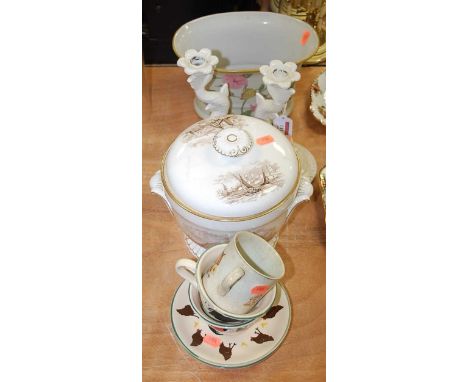 A Copelands Spode china ice pail transfer printed with various figures within harbour, together with a pair of Italian blanc 