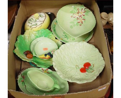 A box of assorted Carltonware, to include leaf dishes, cabbage leaf moulded sauceboat, various plates etc 