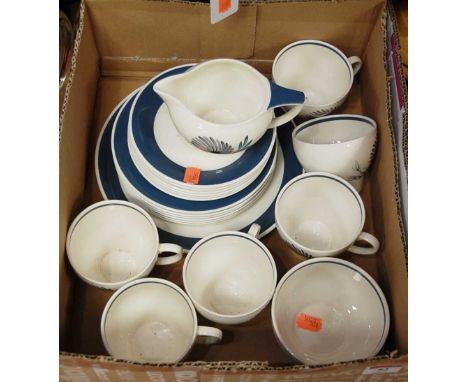 A Susie Cooper six-place setting tea service, hand-painted with flowers, having printed mark versoCondition report: Some very