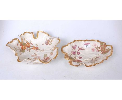 A Royal Worcester porcelain floral decorated leaf dish, RD No.68830, 24cm; together with one other similar; and three blue an