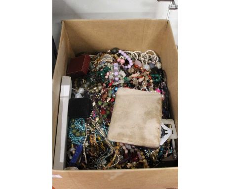 A large collection of costume jewellery, to include faux pearl bracelet, beaded necklaces, white metal bangle etc 