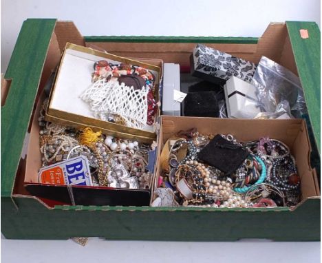 A large collection of miscellaneous costume jewellery, to include marcasite set bracelet, faux pearl chokers, various bangles