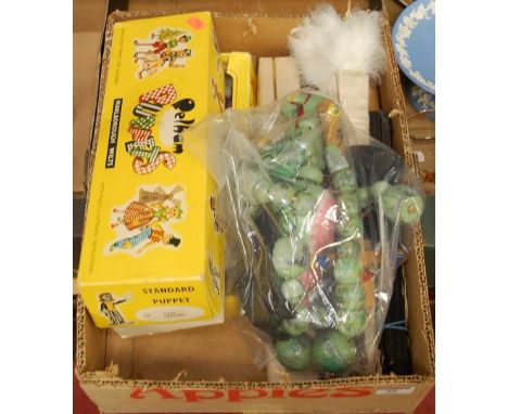 A loose Pelham Green Dragon puppet; together with a boxed Pelham Baby Dragon No.A3; one other boxed Pelham Puppet Boy JC2; an