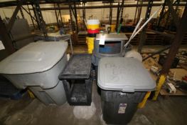 Miscellaneous Cleaning Buckets, Rubbermaid Trash Cans, Brooms, Shovels, Rubbermaid Cart (Located