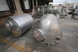 Aprox. 270 Gal. Single Shell Vertical Dome-Top S/S Tanks, (Diam. Aprox. 48” W x 48” H) with Lids (