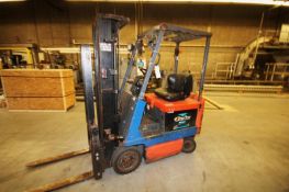 Toyota 2,600 lb. 36-Volt Sit-Down Electric Forklift, Model 5FBCU15, S/N 60638 with 3-Stage 189