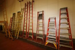 (13) Assorted Fiberglass Ladders, A-Frames, Extension from 4 ft. H to Aprox. 20 ft H including (1)