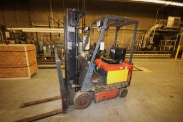 Toyota 2,600 lb. 36-Volt Sit-Down Electric Forklift, Model 5FBCU15, S/N 60651 with 3-Stage 189