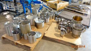 3 pallets of Stainless Steel various size laboratory pots, pail with handle and side handle,
