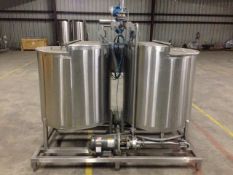 (2) 100 Gallon Tank Skid (LAsted Used in Juice Plant) with Fristam 3 HP Centrifugal Pump