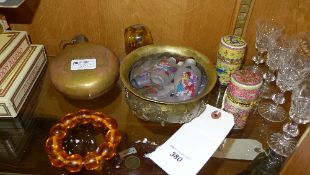 A collection of oriental items including scent bottles simulated amber and various others