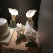 A pair of Belleek style posy vases and a similar pair