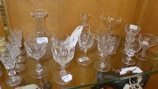 A quantity of glassware including sherry glasses and carafes