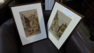A pair of coloured etchings coastal views by Grant Edwards framed and glazed
