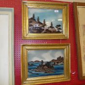 A pair of Chinese reverse paintings on glass in gilded frames