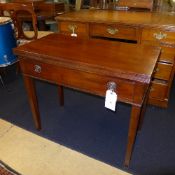 A late C19th mahogany tea table with frieze drawer on tapered supports