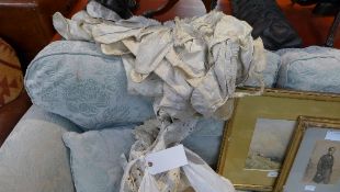 Two vintage silk and lace work dresses and a collection of lace