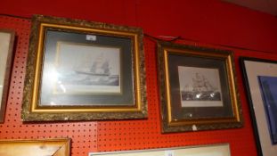 A pair of prints of clippers in gilt frames