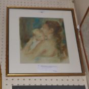 A C19th watercolour of a mother holding her child signed Louis Moreau in a gilt frame