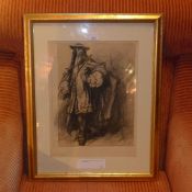 A charcoal study of a cavalier glazed framed and signed in pencil