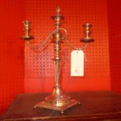 A silver plated three branch candelabra (a/f)