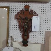 A Spanish early C20th cherrywood crucifix