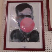 A lithograph of a boy blowing a bubble signed limited edition