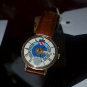 A gents wristwatch with Roman numeral dial decorated with shield decorated with stars and stripes