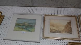 A glazed and framed Impressionist oil on paper landscape together with four other various glazed and