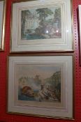 A pair of French Coloured prints after Watteau 'Lete' and 'Le Printem PS' in gilt frames