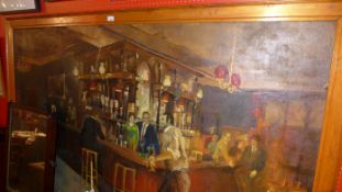 A large oil on board interior tavern scene signed D. Harvey 1968 and in light oak frame