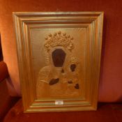A gilt framed Icon with Madonna and child