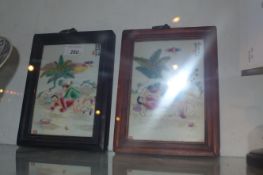 A pair of Chinese hand painted porcelain plaques decorated with erotic scenes.