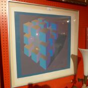 A limited edition geometrical arstract lithograph 3/16 by Golifer signed and dated '77