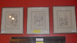 A set of three French C19th pencil drawings by Jules Marie Desandre glazed and framed