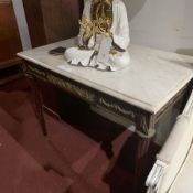 A French centre table the rectangular marble top above frieze decorated with gilt metal mounts of