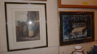 A coloured engraving signed Thomas G. Appleton in pencil and a glazed and framed French print