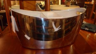 A pair of nickel plated champagne buckets of oval form with twin handles