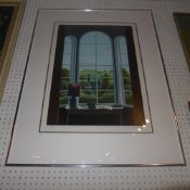 A limited edition lithograph by Graham Bannister of a view through a window 140/200 signed and dated