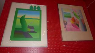 Two 1970`s limited edition lythographs by Lynne Moore Minosa 4/15 and Morning Tree 4/10