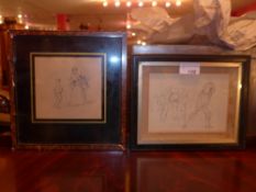 A glazed and framed sketch by John Leech for 'Punch Pictures' and another pencil drawing [2]