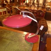 A Spanish Fase 520 designer table lamp with overhanging red shade