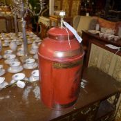 A red lacquered Toleware Chinese style lamp