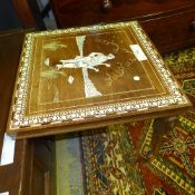 A Indian teak bone inlaid table with elephant legs