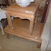 A stained pine low table and one other